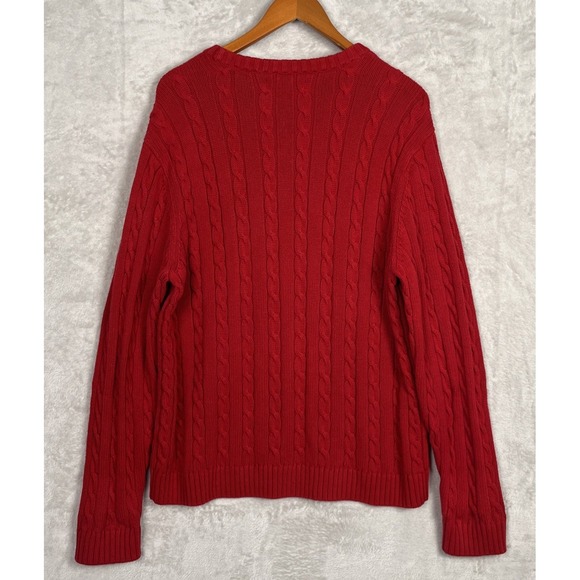 Chaps Cable Knit Sweater Large Mens Red Fisherman Y2K 90s Preppy Chunky Vintage - Picture 2 of 8